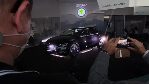 Time-lapse fast motion at the launch reception of the new Skoda Octavia Elect Stock Footage 213005161