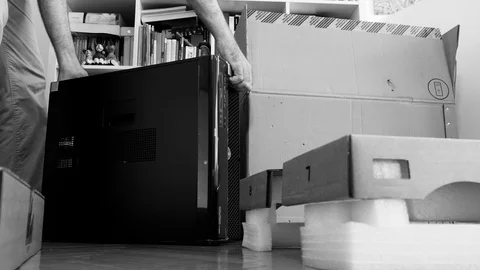 Time-lapse fast motion unboxing new computer Dell Stock Footage 90692916
