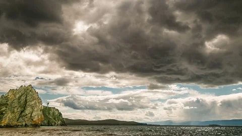 Time-lapse. Fast moving dark clouds before a thunder-storm.  Stock Footage 83299709