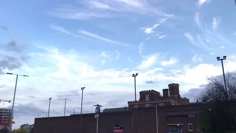 Time-lapse of Fast sky over Reading Prison - front of the Prison Stock Footage 142571769