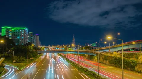Time lapse  fast speed of  traffic  at night in seoul city south korea Stock Footage 160660086