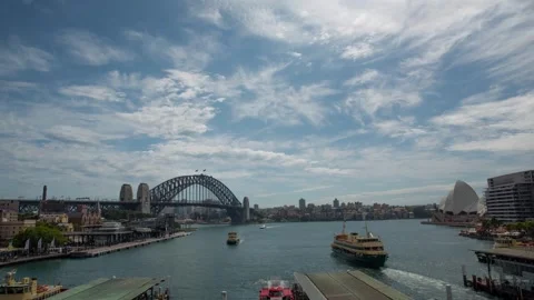 Time Lapse of Ferries Crossing Sydney Harbour with Harbour Bridge and Opera Hous Stock Footage 341672558