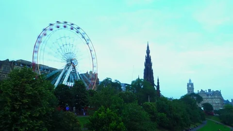 Time Lapse of the Ferris Wheel and the Scott Monument Stock Footage 81482473