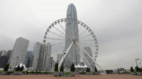Time Lapse of a Ferris wheel turning near IFC in Hong Kong Central Stock Footage 45134515