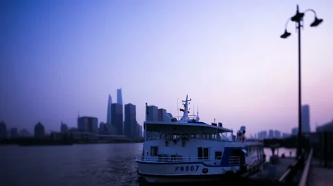Time lapse of ferry boats passing Pudong, Shanghai, China, on the River Huangpu, Stock Footage 63479477