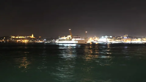Time lapse  ferry night traffic at Bosporus Stock-Footage 34352425