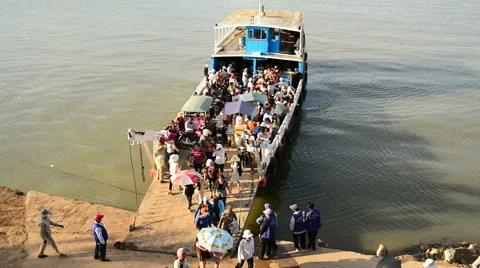 Time Lapse - Ferry Unloading Passengers on the Dock in Phnom Penh Cambodia Stock Footage 42669359