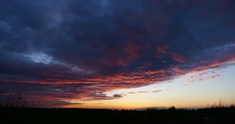 Time Lapse. Field At Evening Sunset. Natural Bright Dramatic Sky Pink Colours Stock Footage 91566604