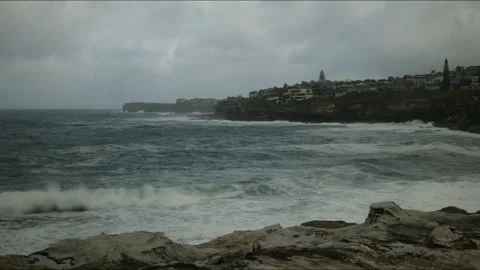 Time lapse fierce waves and Sydney Coogee cliffs 4K Stock Footage 305434211