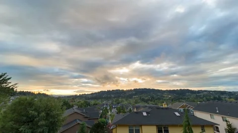 Time lapse of fiery sunset over suburb homes in Happy Valley Oregon 4k uhd Stock Footage 67022135