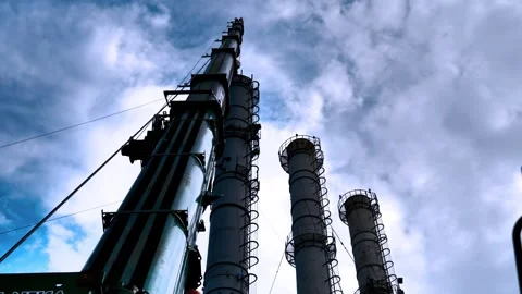 Time-lapse filming of chimney installation with a crane Stock Footage 246438438