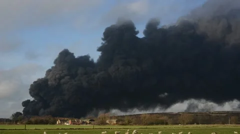 Time lapse fire at tyre recycling plant, Sherburn, Yorkshire, United Kingdom Stock Footage 48131822