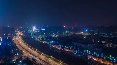 Time Lapse Firework and City Light Turn Off Stock Footage 21998098