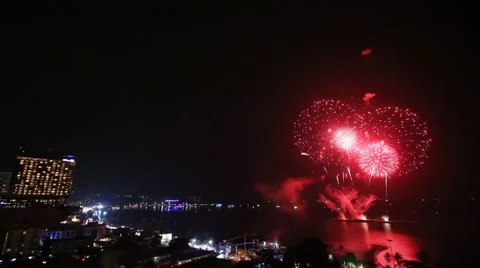 Time Lapse Firework Festival Over Pattaya City Beach Of Thailand Stock Footage 49583202