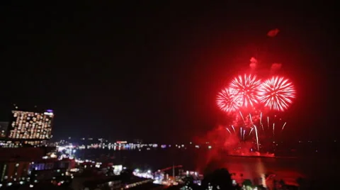 Time Lapse Firework Festival Over Pattaya City Beach Of Thailand (miniature) Stock Footage 49587553
