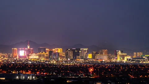 Time lapse of fireworks in Independence Day in Las Vegas Stock Footage 247677922