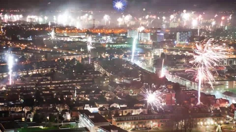 Time lapse of fireworks on a tower in the Netherlands Stock Footage 61166573