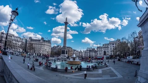 Time lapse fish eye view of Trafalgar square in London Stock Footage 84421201
