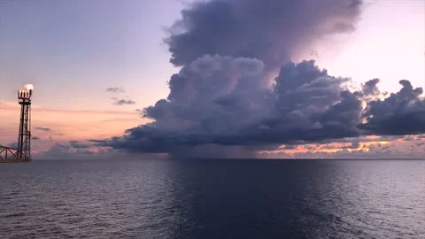 Time lapse of flare burning bridge of oil and gas platform or offshore platform  Stock Footage 235587031