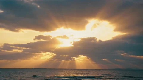 Time Lapse Flare Sun Light before hide after Cloudy before sunset on the sea Stock Footage 153591596