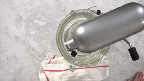 Time lapse. Flat lay. Mixing ingredients in kitchen mixer to prepare unicorn Stock Footage 238852246