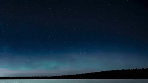 Time lapse of flickering fluorescent green Aurora in a dark blue starry night sk Stock Footage 149318328
