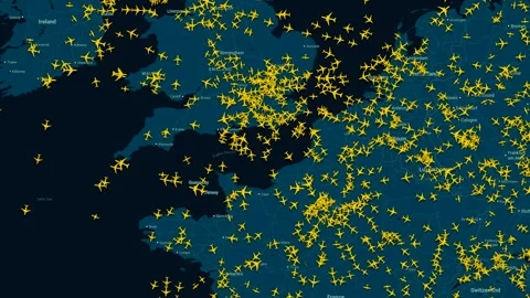 Time lapse of Flight Traffic Over English Channel and Western Europe Stock Footage 346030645