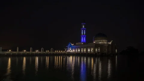 Time Lapse Of Floating Mosque At Pangkor Island,Malaysia During Haze Season. Stock Footage 121172030
