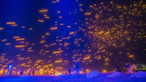 Time Lapse - Floating Sky Lanterns Stock Footage 73470577