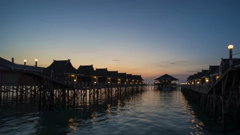 Time Lapse Of Floating Villa At Mabul Island,Malaysia.4K Stock Footage 121329325