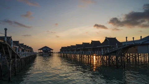 Time Lapse Of Floating Villa At Mabul Island,Malaysia.4K Stock Footage 121343111