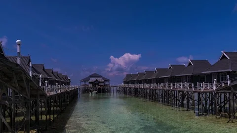 Time Lapse Of Floating Villa At Mabul Island,Malaysia.HD. Stock Footage 122325425