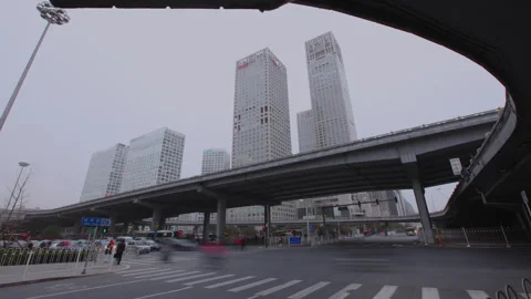 Time Lapse,The flow of people and vehicles in the Beijing CBD,china Vídeo Stock 140482092