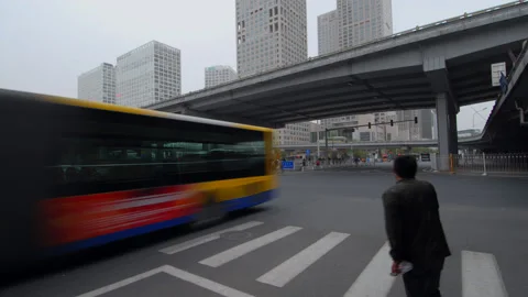 Time Lapse,The flow of people and vehicles in the Beijing CBD,china Video stock 140483094
