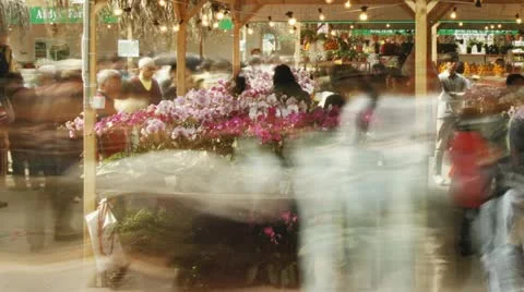Time lapse of  flower shop in the open-air market Stock Footage 21752010