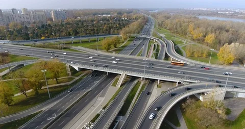 Time Lapse. Flying Over Highway Intersection. Cars Go On A High Speed Stock Footage 97862522