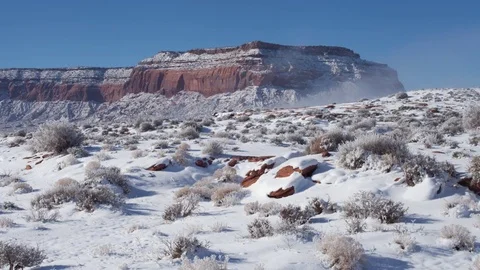 Time lapse of fog, blue sky and sunlight on a snowy landscape in Monument Valley Stock Footage 74001908