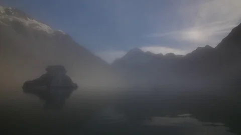 Time lapse of fog clearing in the Hooker Valley revealing Mount Cook Stock Footage 78051581