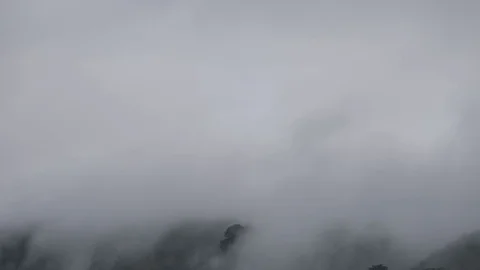 Time - lapse The fog is moving through the big Buddha on top of the mountain. Stock Footage 74127619