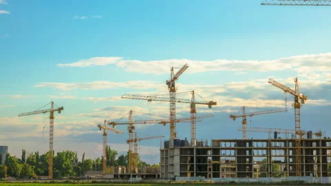 Time Lapse Footage of a Big Construction Site with Several Working Cranes Видео 162561902