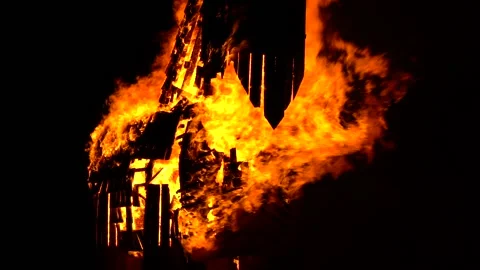 Time-lapse footage of a blazing flame at the feast of Saint Jean Stock Footage 132102397