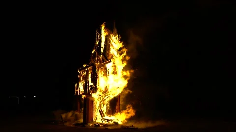 Time-lapse footage of a blazing flame at the feast of Saint Jean Stock Footage 132102876