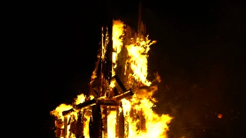 Time-lapse footage of a blazing flame at the feast of Saint Jean Stock Footage 132103117