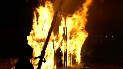 Time-lapse footage of a blazing flame at the feast of Saint Jean Stock Footage 132103428