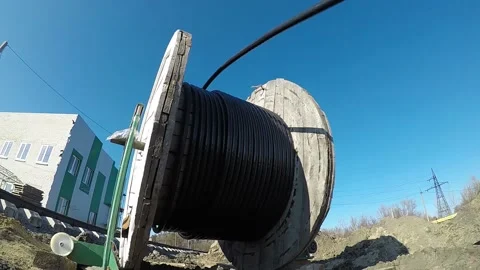 Time lapse footage of a cable spool spinning, construction footage, industrial Stock Footage 158686710