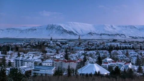 Time-lapse footage of cold winter morning in capital city Reykjavik, Iceland. Stock Footage 86807723