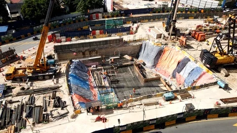 Time lapse footage : Construction workers are installing steel for the basement. Stock Footage 125420572