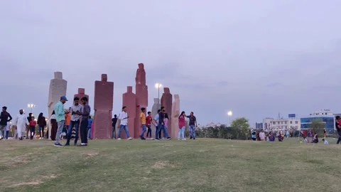 Time lapse footage of crowd with stone statues Stock Footage 237066634