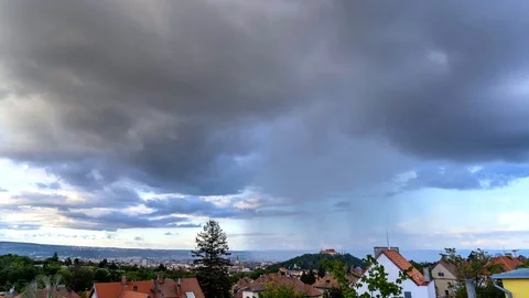 Time Lapse footage of evening clouds full of water. Rain clouds on a evening sky Stock Footage 114885550