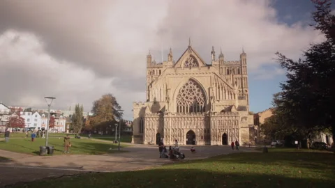 Time lapse footage of the gothic Exeter Cathedral in Exeter Stock Footage 142321492